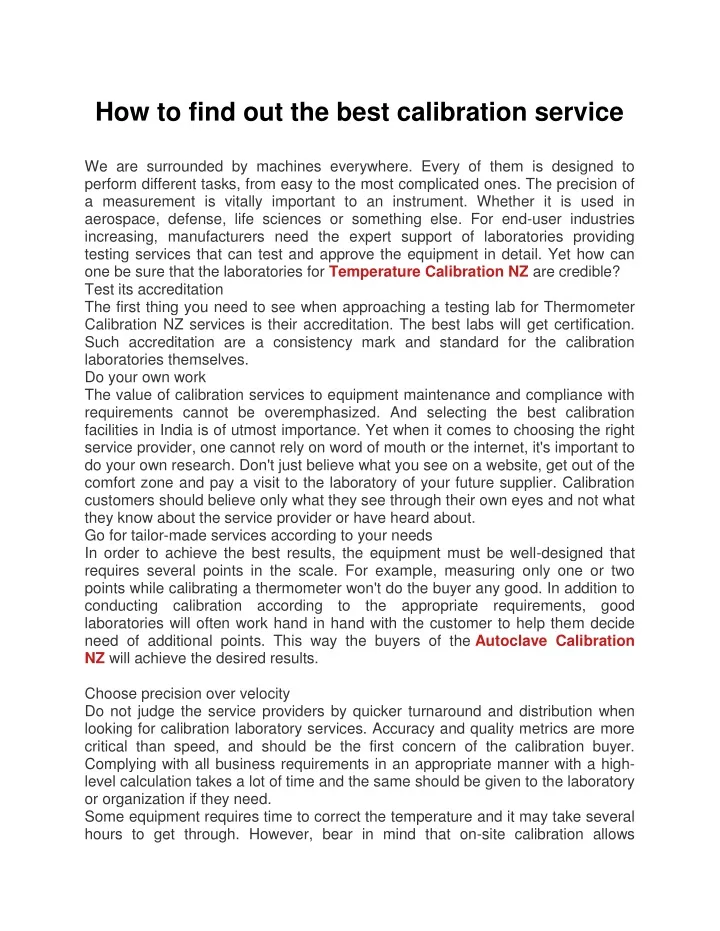 how to find out the best calibration service