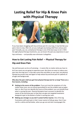 Lasting Relief for Hip & Knee Pain with Physical Therapy