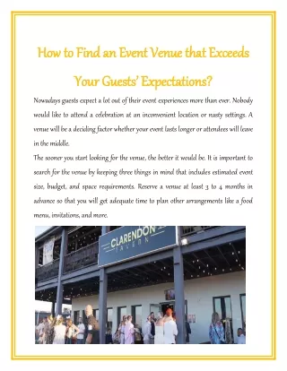 How to Find an Event Venue that Exceeds Your Guests’ Expectations?