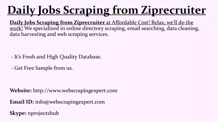 daily jobs scraping from ziprecruiter