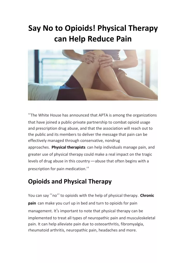 say no to opioids physical therapy can help