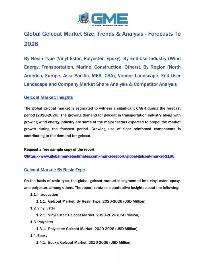 global gelcoat market size trends analysis