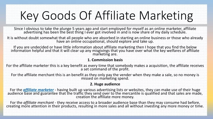 key goods of affiliate marketing