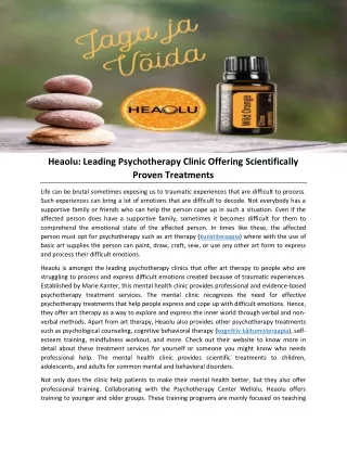 Heaolu: Leading Psychotherapy Clinic Offering Scientifically Proven Treatments