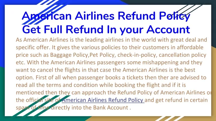 american airlines refund policy get full refund in your account