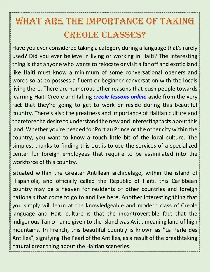 what are the importance of taking creole classes