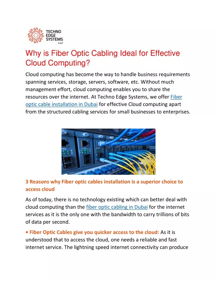 why is fiber optic cabling ideal for effective