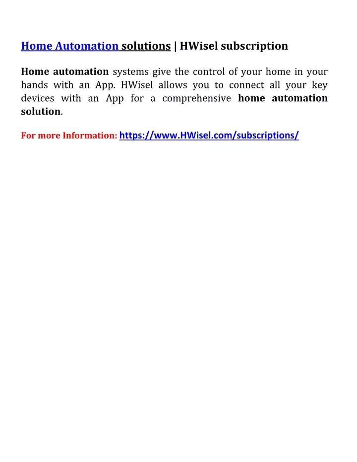 home automation solutions hwisel subscription
