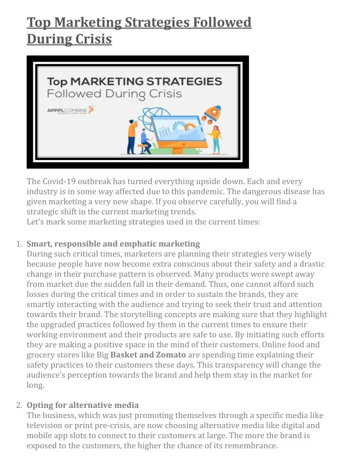 top marketing strategies followed during crisis