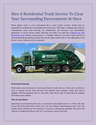 Hire A Residential Trash Service To Clear Your Surrounding Environment At Once