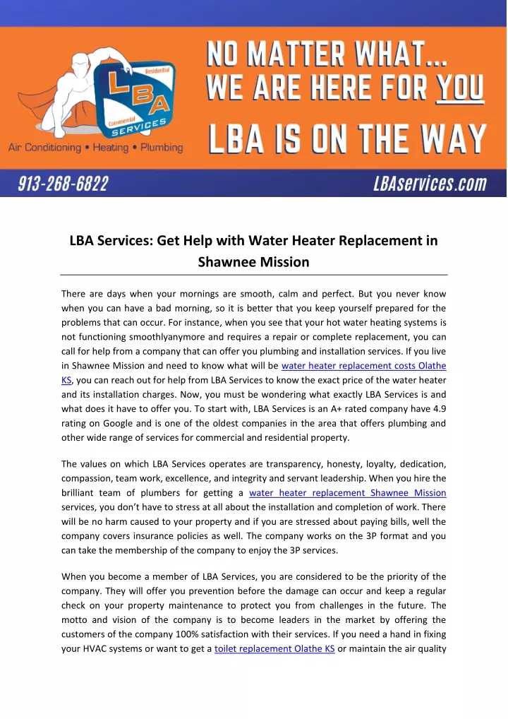 lba services get help with water heater