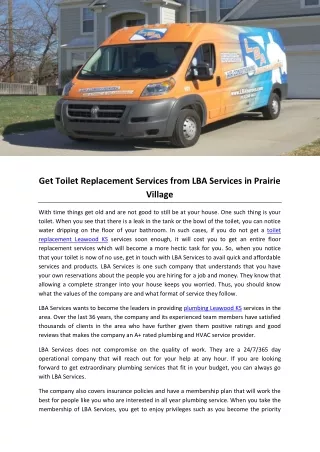 Get Toilet Replacement Services from LBA Services in Prairie Village