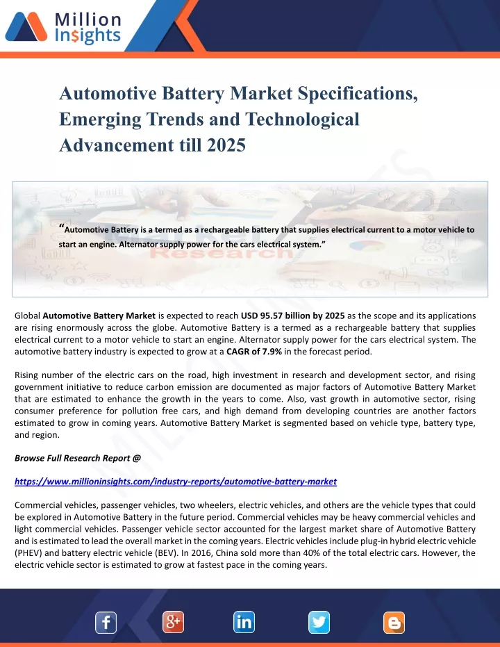 automotive battery market specifications emerging
