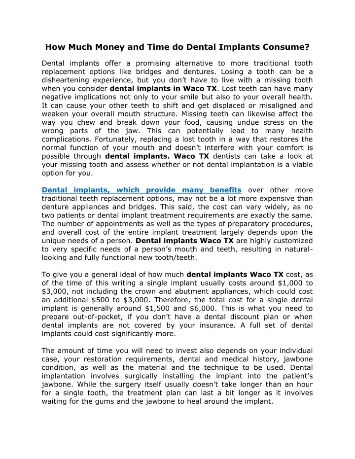 how much money and time do dental implants consume
