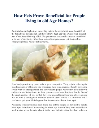 how pets prove beneficial for people living