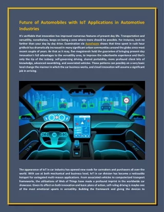Future of Automobiles with IoT Applications in Automotive Industries