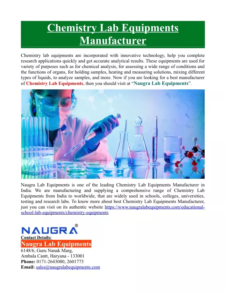 chemistry lab equipments manufacturer