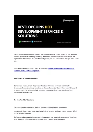 defi is the shortened version of the term
