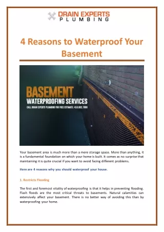 4 Reasons to Waterproof Your Basement