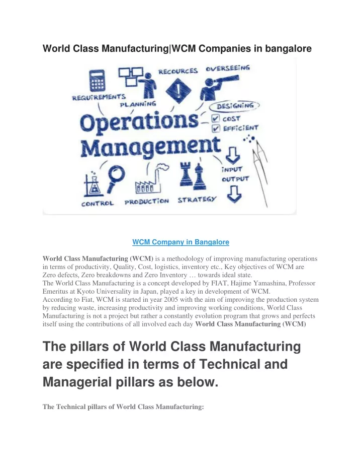 world class manufacturing wcm companies