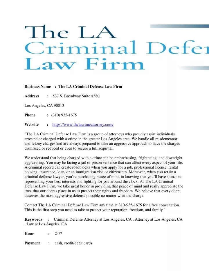 business name the la criminal defense law firm