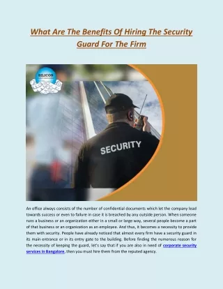 What Are The Benefits Of Hiring The Security Guard For The Firm