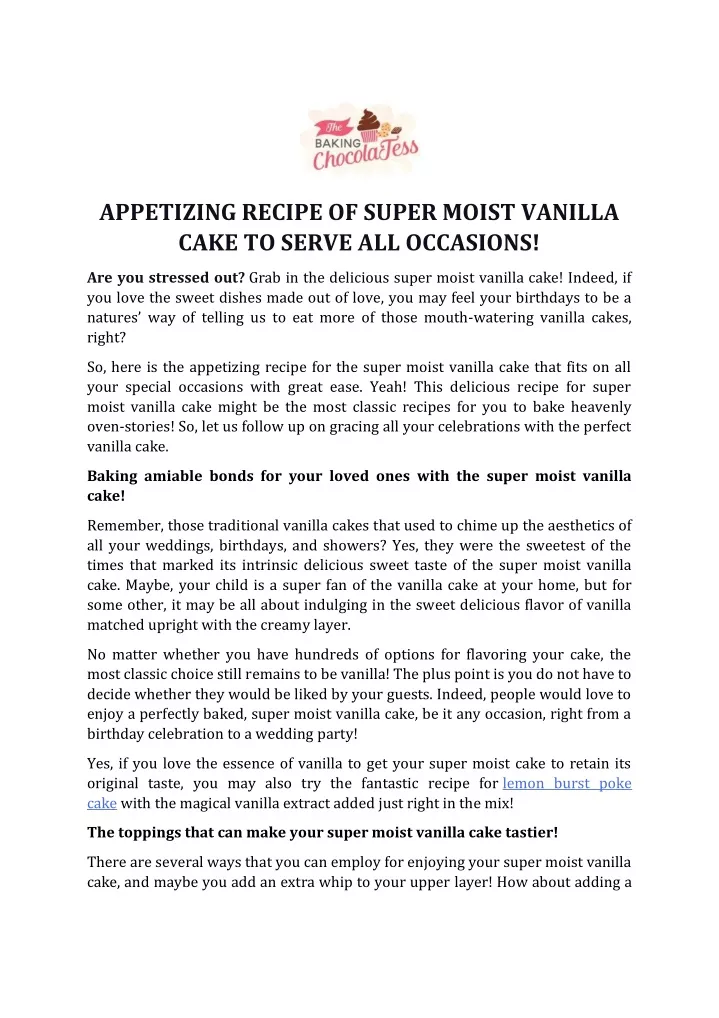 appetizing recipe of super moist vanilla cake