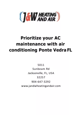 Prioritize your AC maintenance with air conditioning Ponte Vedra FL
