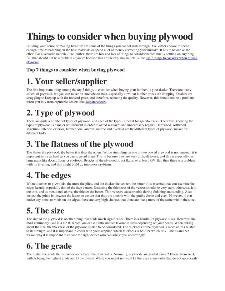things to consider when buying plywood