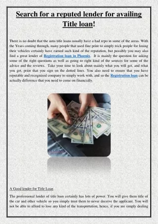 search for a reputed lender for availing title