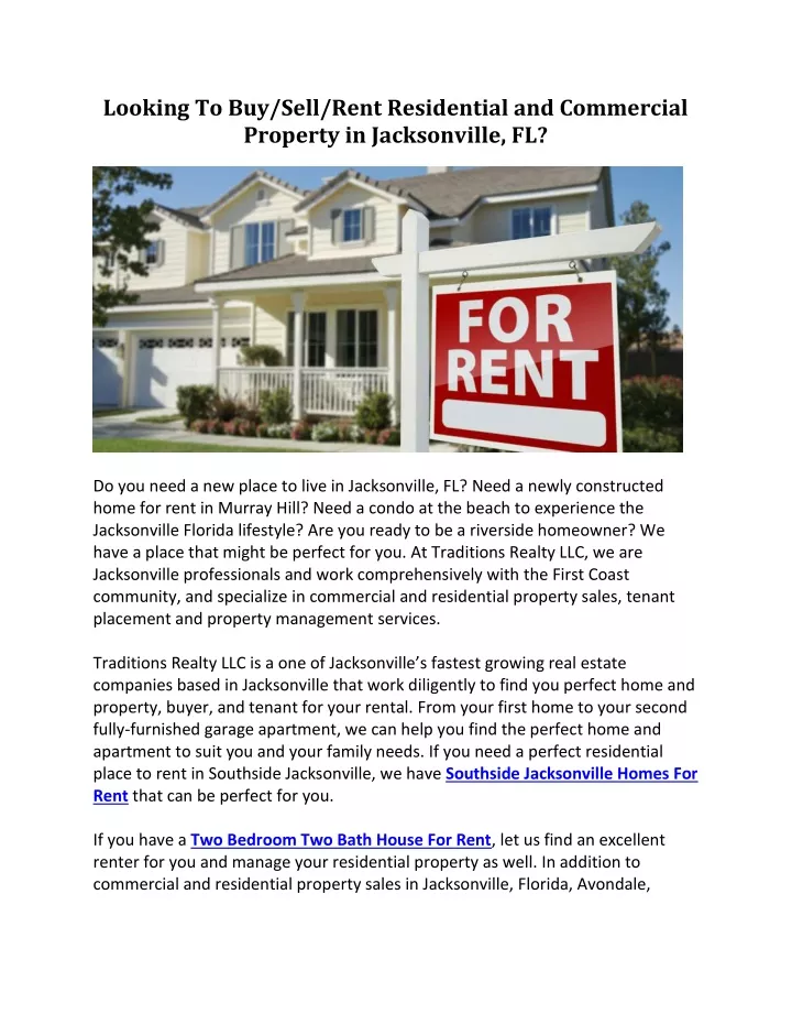 looking to buy sell rent residential