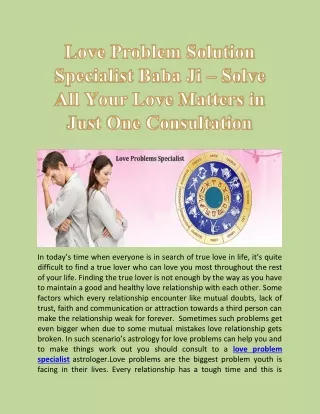 Love Problem Specialist Astrologer - Love Marriage Solution Astrology