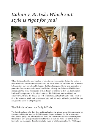 Italian v. British: Which suit style is right for you?
