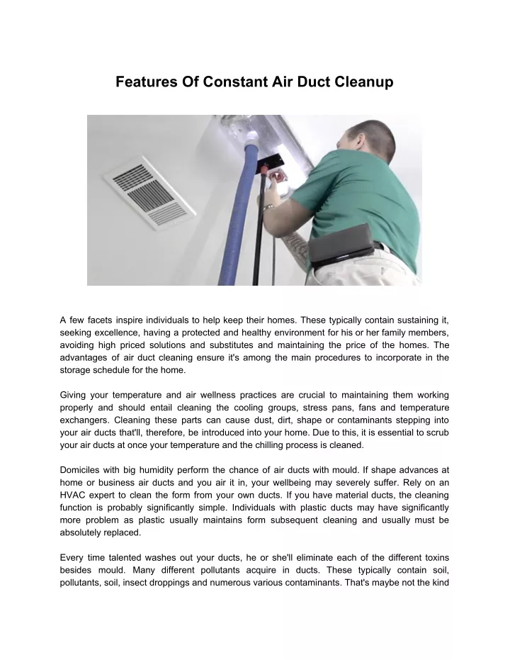 features of constant air duct cleanup