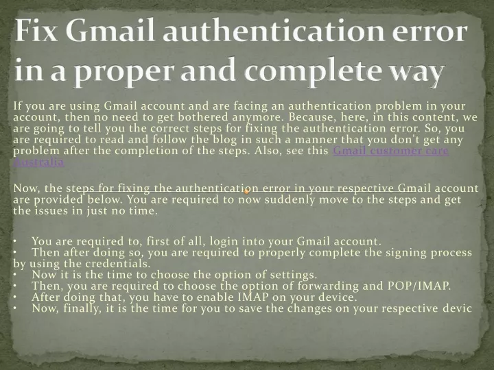 fix gmail authentication error in a proper and complete way