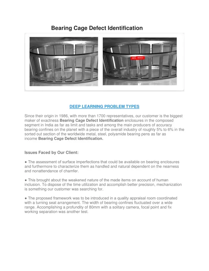 bearing cage defect identification