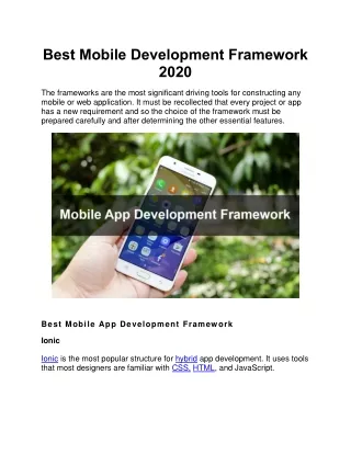 Best Mobile Development Framework 2020
