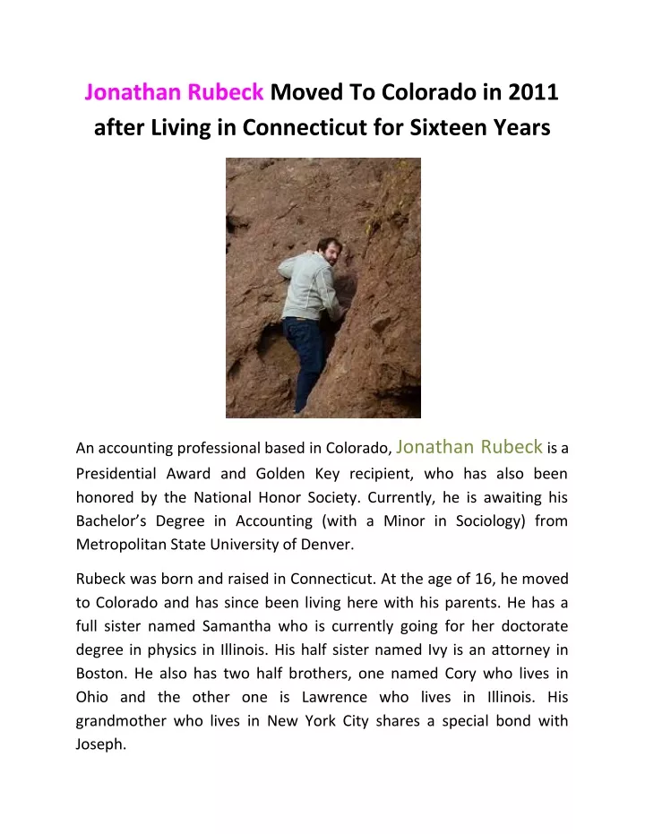 jonathan rubeck moved to colorado in 2011 after