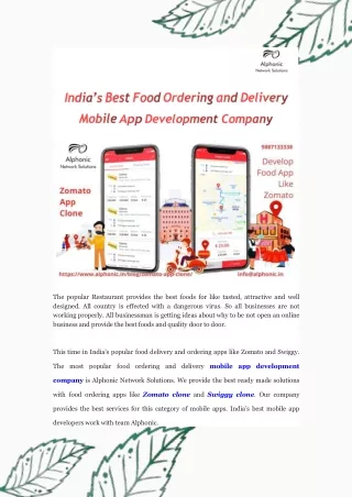 India’s Best Food Ordering and Delivery Mobile App Development Company