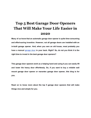 top 5 best garage door openers that will make