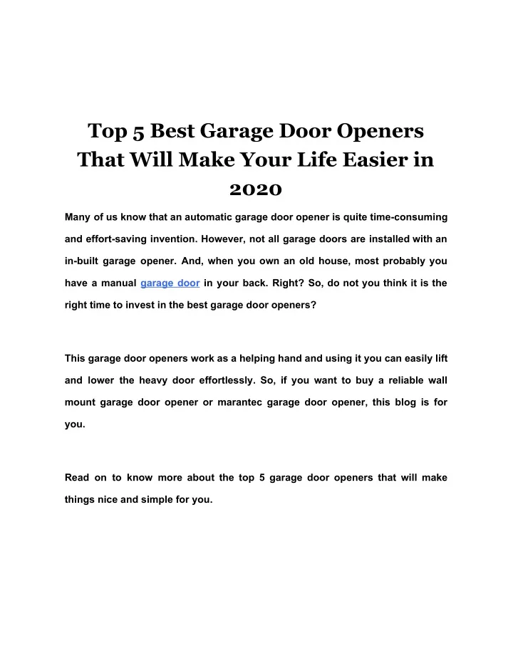 top 5 best garage door openers that will make