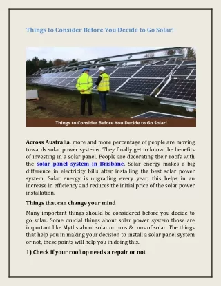 Things to Consider Before You Decide to Go Solar!