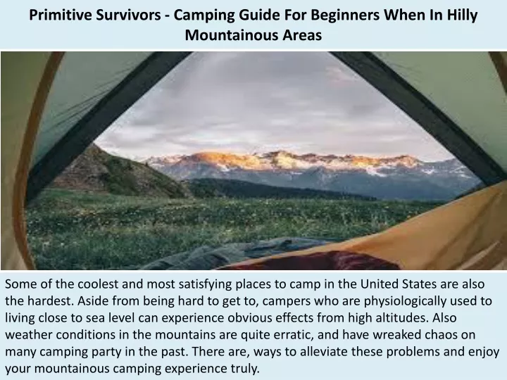 primitive survivors camping guide for beginners when in hilly mountainous areas