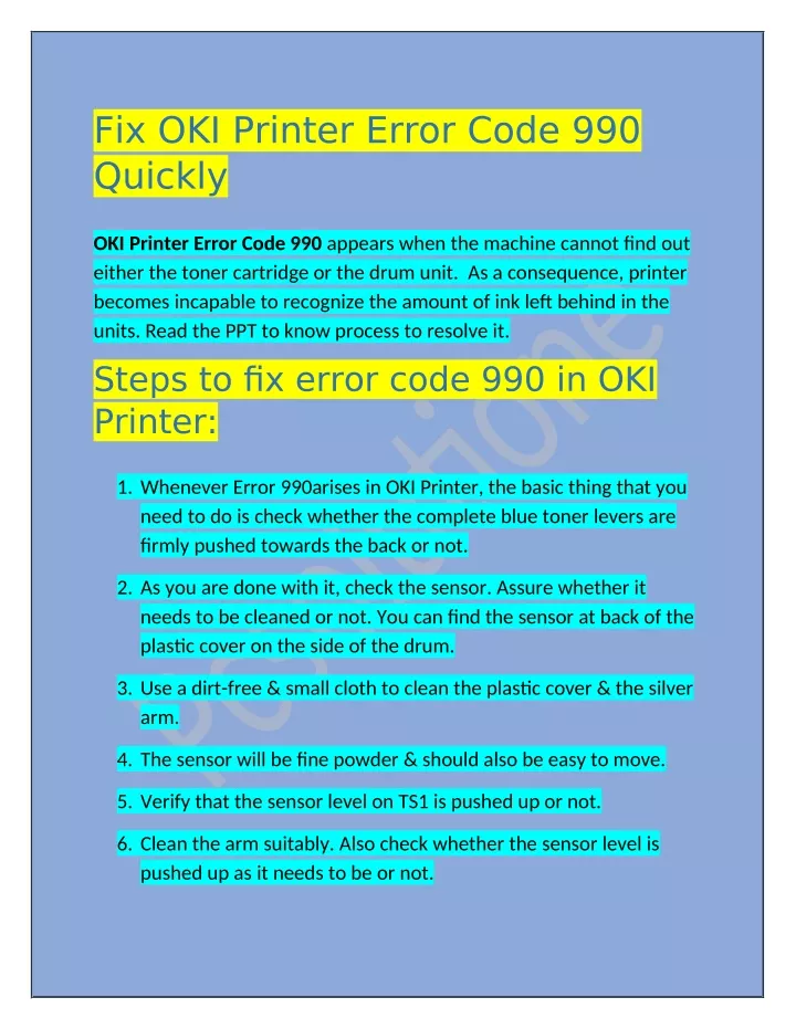 fix oki printer error code 990 quickly