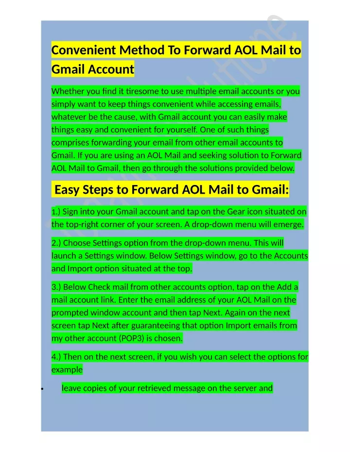 convenient method to forward aol mail to gmail