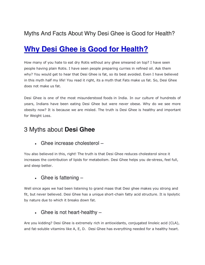 myths and facts about why desi ghee is good