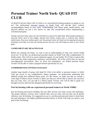 Personal Trainer North York- QUAD FIT CLUB