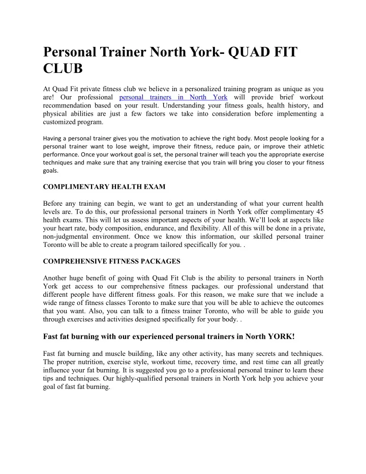 personal trainer north york quad fit club