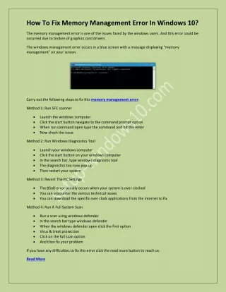 how to fix memory management error in windows 10