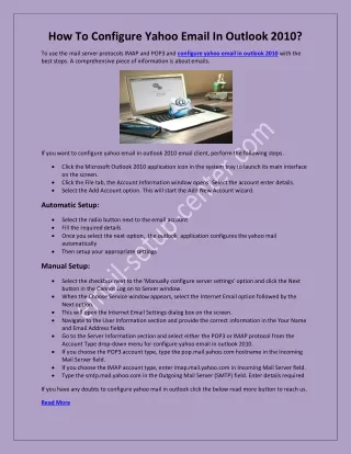 how to configure yahoo email in outlook 2010
